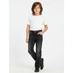 True Religion Kids Jeans Size 7 Black Dark Grey Distressed Button Fly Casual Tre